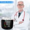 Automatic wrist blood pressure monitor, featuring an adjustable cuff, heart rate monitoring, irregular heartbeat alerts and a built-in rechargeable lithium battery. Suitable for blood pressure management in patients with hypertension.