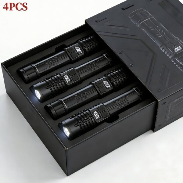 4-Pack Tactical Survival Kit Must Have: Super Bright Rechargeable LED Flashlights Set, Zoomable Spotlight & USB Charging For Emergency Preparedness, Power Outage Supplies, Camping Gear, Perfect Men Gifts
