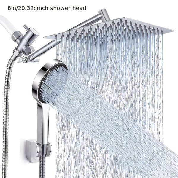 Shower Head, High Pressure Rainfall/Handheld Shower Combo With Extension Arm, 9 Settings, Anti-Leak Shower Head With Holder, Height/Angle Adjustable, Chrome, Matte Black
