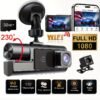 1080P Triple Camera Dash Cam, Car Camera with IR Night Vision, 170° Wide Angle Car DVR Camera, 16GB/32GB TF Card Optional, Loop Recording, G-Sensor | 2-Inch IPS Screen Dual Lens Car Dashboard Video Cam, 24H Parking Mode, Christmas Gift