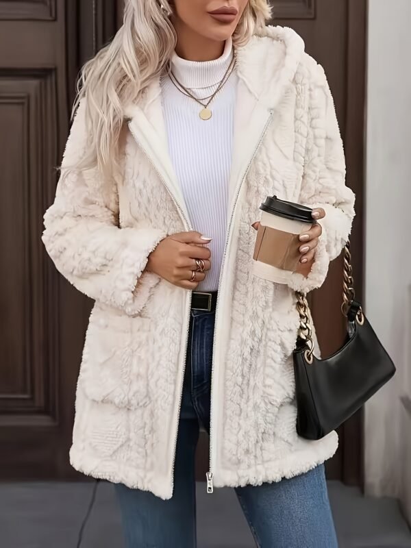 Solid Color Double-Sided Plush Zip-Up Hooded Cardigan Women's Casual Mid-Length Plush Coat for Autumn and Winter