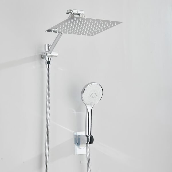 Shower Head, High Pressure Rainfall/Handheld Shower Combo With 15'' Extension Arm, 3 Settings, Anti-Leak Shower Head With Holder, Height/Angle Adjustable, Chrome, Matte Black