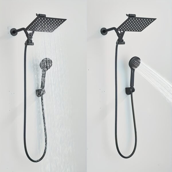 Shower Head, High Pressure Rainfall/Handheld Shower Combo With 15'' Extension Arm, 3 Settings, Anti-Leak Shower Head With Holder, Height/Angle Adjustable, Chrome, Matte Black