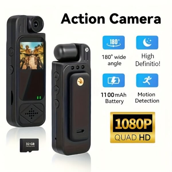 Intelligent Recording Device - 1080P High Definition Body Camera, Lens That Rotates 180 Degrees, Portable Handheld Camcorder, USB Rechargeable, Ideal Present for Celebrations And Anniversaries
