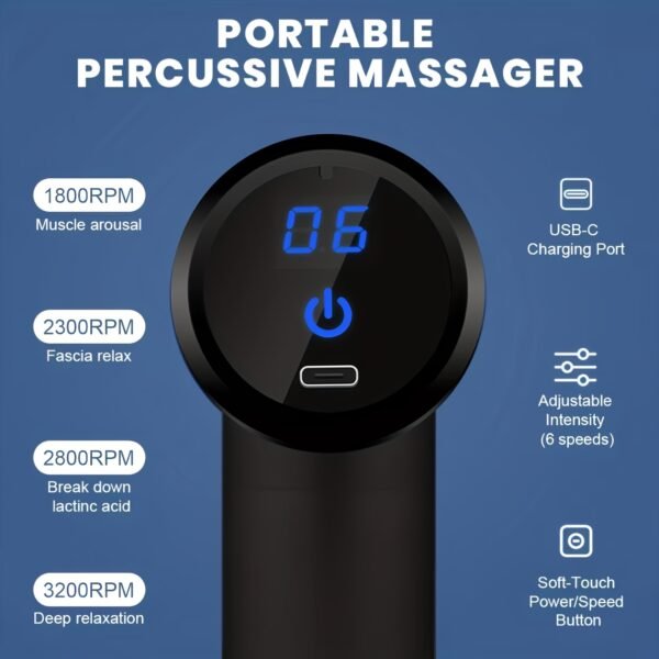 Portable Digital Fascia Gun With 4 Interchangeable Massage Heads, 6-Speed Deep Tissue Muscle Massager, USB Rechargeable, - Ideal Gift For Father'S Day And Valentine'S Day, Mini Massage Gun