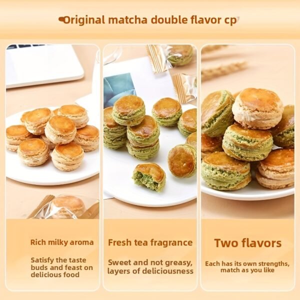A 44G (72G*2 Boxes) Snack Featuring a Milk And Matcha Flavored Hamburger Sandwich Biscuit, Perfect for Breakfast, Afternoon Tea, Or As a Light Office Snack