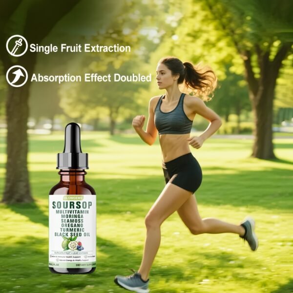 10-in-1 Soursop Graviola Liquid Drops 60ml (2fl.oz) - 1800mg Extra Strength Formula with Sea Moss, Moringa, Ashwagandha & Black Seed Oil - High Absorption Natural Herbal Extract