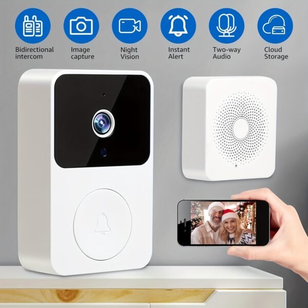 Wireless Video Doorbell with Two-Way Communication, Wi-Fi Connectivity, High Definition, Night Vision Capabilities, Remote Control Via App, Easy Setup, And HD Cameras for Home Security