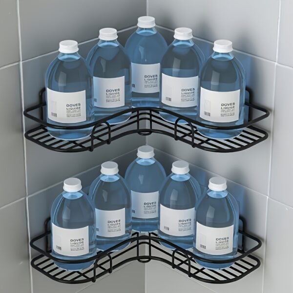 Rust-Resistant Corner Shower Rack - a Wall-Mounted Bathroom Organizer with Multiple Shelves for Shampoo, Conditioner, And Cosmetics, Featuring a Space-Saving Design And a Durable Black End, Suitable for Modern Bathrooms