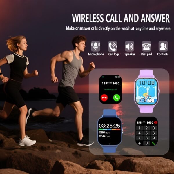 1.83-Inch Full Touch Silicone Strap Smart Sports Watch, Unisex Fitness Outdoor Pedometer, Multiple Watch Faces Available, Wireless Call, Multiple Sports Modes, Remote Camera, Alarm Function, TFT Display, Equipped with 260Mah Battery