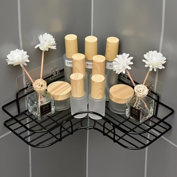 Rust-Resistant Corner Shower Rack - a Wall-Mounted Bathroom Organizer with Multiple Shelves for Shampoo, Conditioner, And Cosmetics, Featuring a Space-Saving Design And a Durable Black End, Suitable for Modern Bathrooms