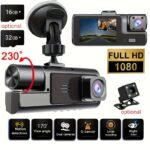 1080P Triple Camera Dash Cam, Car Camera with IR Night Vision, 170° Wide Angle Car DVR Camera, 16GB/32GB TF Card Optional, Loop Recording, G-Sensor | 2-Inch IPS Screen Dual Lens Car Dashboard Video Cam, 24H Parking Mode, Christmas Gift