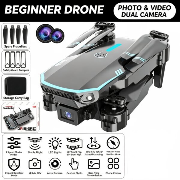TONG LI Remote Control Airplane for Adults, Portable Foldable Quadcopter Drone, No Camera/Single Camera/Dual Camera Options, Gift, HD Aerial Photography, Headless Mode, 3D Flips, Electronic Gyro Stabilization, Gesture Selfie, Waypoint Flight, One-Key