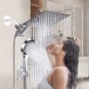 product-fancy-c794f1fc-7581-42ef-b2f3-13ebd53c438a-1 Shower Head, High Pressure Rainfall/Handheld Shower Combo with 13inch Extension Arm, Various Settings, Anti-leak Shower Head with Holder, Height/Angle Adjustable, Chrome, Matte Black
