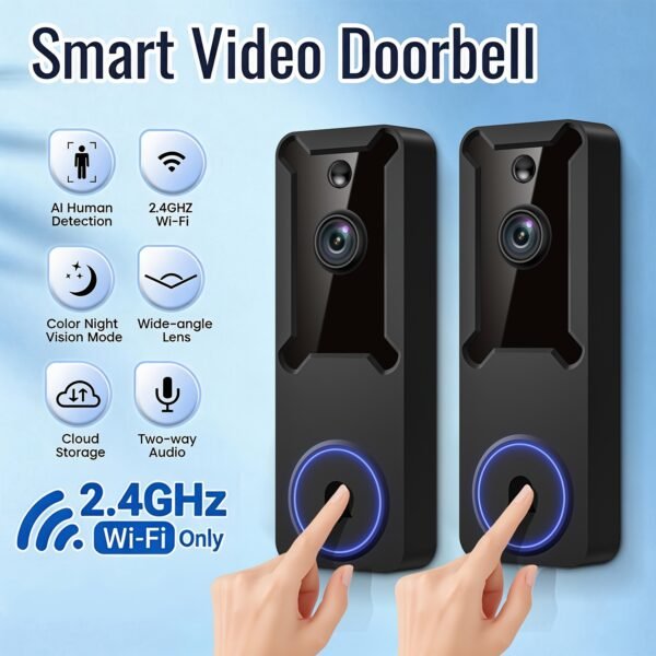 product-fancy-c8708dd3-fd39-46d8-ba79-3d0ede2f6d66 2pcs/1pc Smart Wireless Doorbell Camera System with Puvue App Compatible Indoor/Outdoor