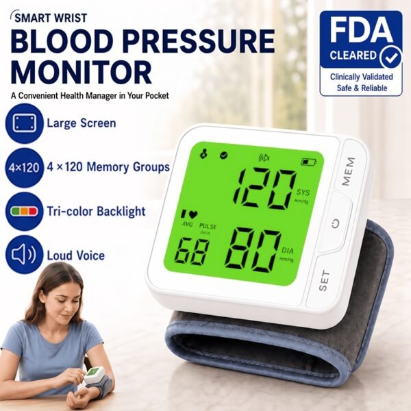 Wrist Blood Pressure Monitor – Automatic Digital BP Monitor with Adjustable Cuff, Large LCD Display, Pulse Rate & Irregular Heartbeat Detection, Portable Home Use Blood Pressure Machine for Seniors and Adults