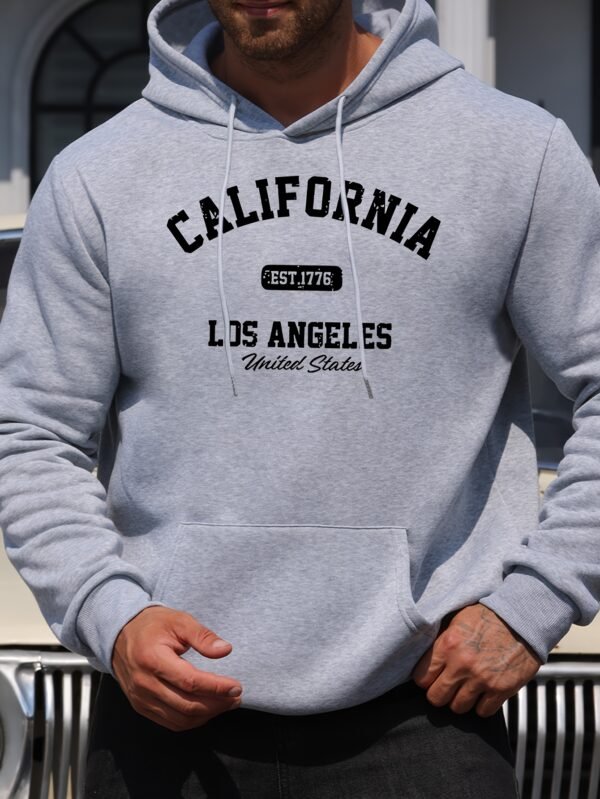 Men'S New Fashion United States Los Angeles California EST.1776 Letter Print Casual Sweatshirt Trendy Drawstring Hoodie Fall Winter Top Comfortable Versatile Long Sleeve Hooded Sweater