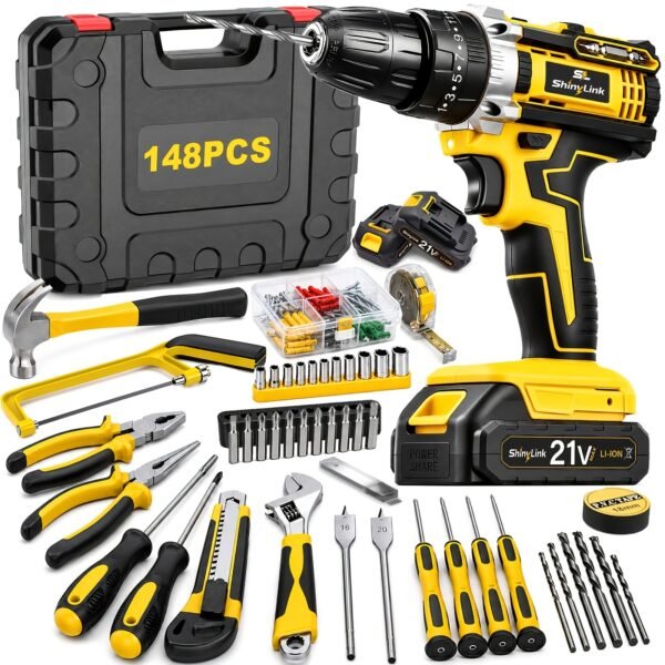 [21V Cordless Drill Set] 1/18/30/32/35/136/148pcs Electric Drill Tool Box Set | Rechargeable Cordless Drill Set with 2 Batteries, Cordless Drill Driver with Hand Tools, Screwdriver, Bit Set, And Tool Box for Home Repair, Gift for Men