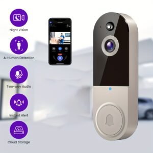 product-fancy-cffc66a1-6a24-4f21-88ab-6c647cf7adce 1440P Wireless Smart Doorbell, WiFi Camera, Night Vision Function, Artificial Intelligence Snapshot, Rechargeable Battery, Photo And Video Taking, Two-way Intercom, Local Storage