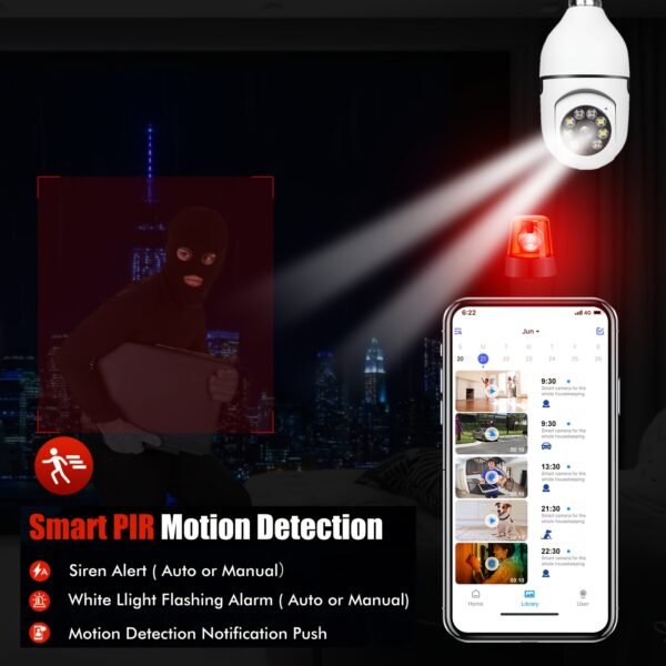 1/2pcs Smart WiFi Bulb /Outdoor, 1440P HD 360° Panoramic Surveillance, Motion Detection Alarm with Two-Way Talk, Night Vision, - Plug & Play Bulb for Home/Hospital/Store Monitoring (App-Control