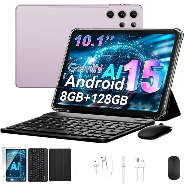 Android 15 Tablet Latest Tablets, 10.1 Inch Tablet 8GB RAM 128GB ROM, 8000Mah Battery 2 In 1 Tablet With Keyboard, Case, Stylus, Tablet PC, 5G Wifi, 5MP+16MP Dual Camera, 1280 * 800 FHD IPS Screen, Tablet, Pad, Tablet, Pad