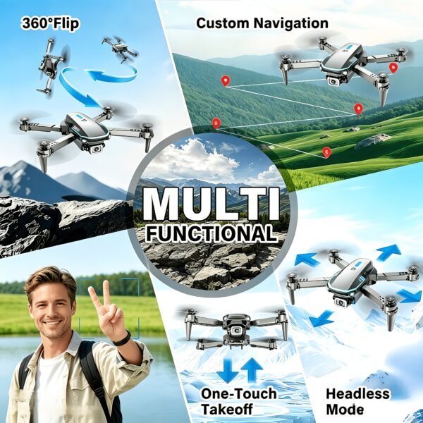 TONG LI Remote Control Airplane for Adults, Portable Foldable Quadcopter Drone, No Camera/Single Camera/Dual Camera Options, Gift, HD Aerial Photography, Headless Mode, 3D Flips, Electronic Gyro Stabilization, Gesture Selfie, Waypoint Flight, One-Key
