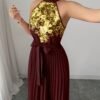 Fashionable New Women'S Summer Halter Floral Print Pleated Dress