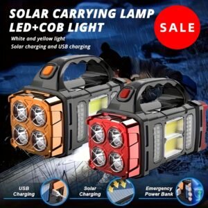 Solar & USB Rechargeable LED Lantern Flashlight, 1800Mah Nickel Battery, Tactical COB Work Light, 4 Modes, Emergency Power Bank Function, Portable for Camping IPX4 Waterproof(1/2pcs Optional)