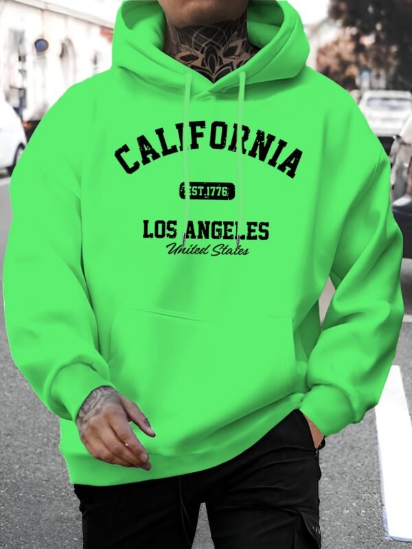 Men'S New Fashion United States Los Angeles California EST.1776 Letter Print Casual Sweatshirt Trendy Drawstring Hoodie Fall Winter Top Comfortable Versatile Long Sleeve Hooded Sweater
