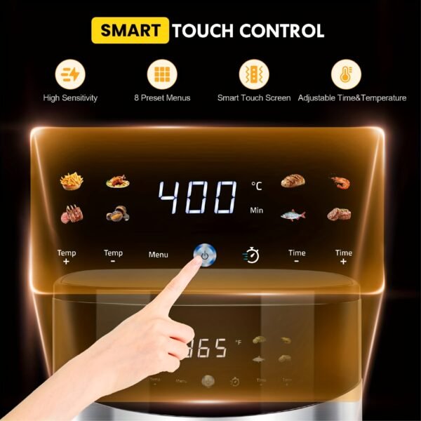 6.5QT/2.8QT Air Fryer, Smart Touch Screen with Color Icons And Viewable Windows, 8 Presets Recipes & Manual Adjustments for Quick Easy Meals, Dishwasher-Safe, for Family, Party, Kitchen Accessories, Toaster Oven, Deep Fryer, Multifunctional Cooker
