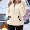 This Is a New Autumn and Winter Women's Fashionable Casual Jacket with a Contrasting Color, Plush Zipper and Pocket. It Is a Warm Long-sleeved, Comfortable and Versatile Coat for Women