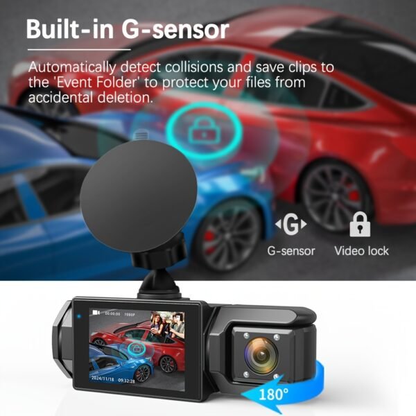 1080P HD Front And Cabin Dual-Camera Dash Cam, Equipped with 2-Inch IPS Screen, 170° Front Wide Angle And 140° Rear Wide Angle, ADAS Driving Assistance, G-Sensor, Loop Recording, Night Vision, 24-Hour Parking Mode - Sd Card Not Included