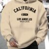 Men'S New Fashion United States Los Angeles California EST.1776 Letter Print Casual Sweatshirt Trendy Drawstring Hoodie Fall Winter Top Comfortable Versatile Long Sleeve Hooded Sweater