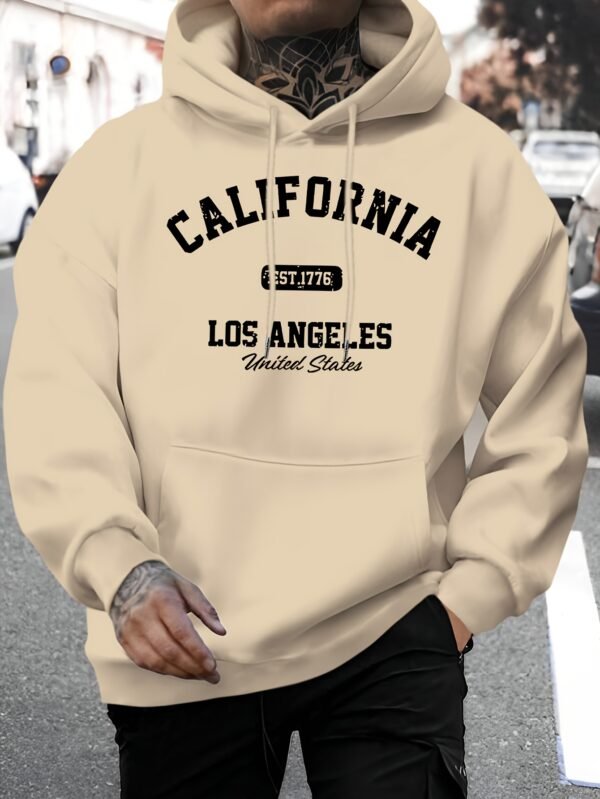 Men'S New Fashion United States Los Angeles California EST.1776 Letter Print Casual Sweatshirt Trendy Drawstring Hoodie Fall Winter Top Comfortable Versatile Long Sleeve Hooded Sweater