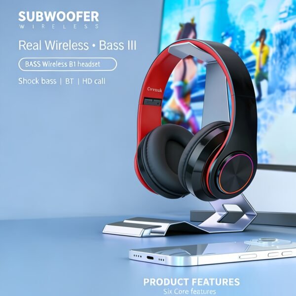 B39 Wireless Headphones, Over-Ear Headset with Microphone, Noise Cancellation, Foldable Lightweight Design, Deep Bass