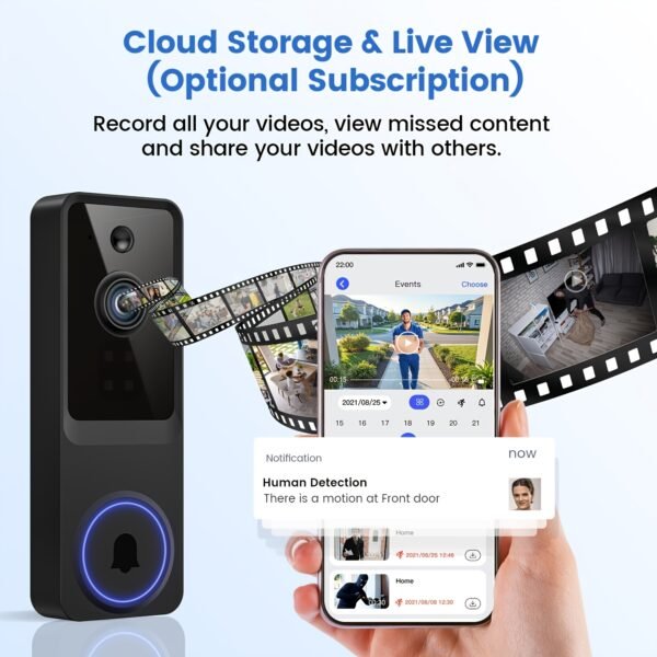 1440P Wireless Smart Doorbell, WiFi Camera, Night Vision Function, Artificial Intelligence Snapshot, Rechargeable Battery, Photo And Video Taking, Two-way Intercom, Local Storage