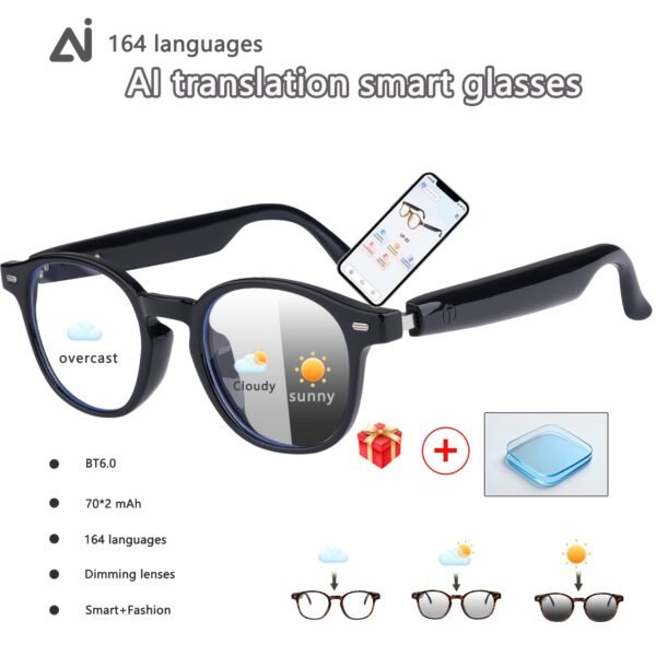 AI Smart Glasses, Smart Glasses With 160 Languages Real Time Translation Support, Chat GPT System, Hvesbsfsy New Multi-functional Audio Glasses For Men And Women, Built-in Microphone And Speaker, HD Voice Calls And HIFI Music Quality