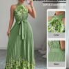 Fashionable New Women'S Summer Halter Floral Print Pleated Dress