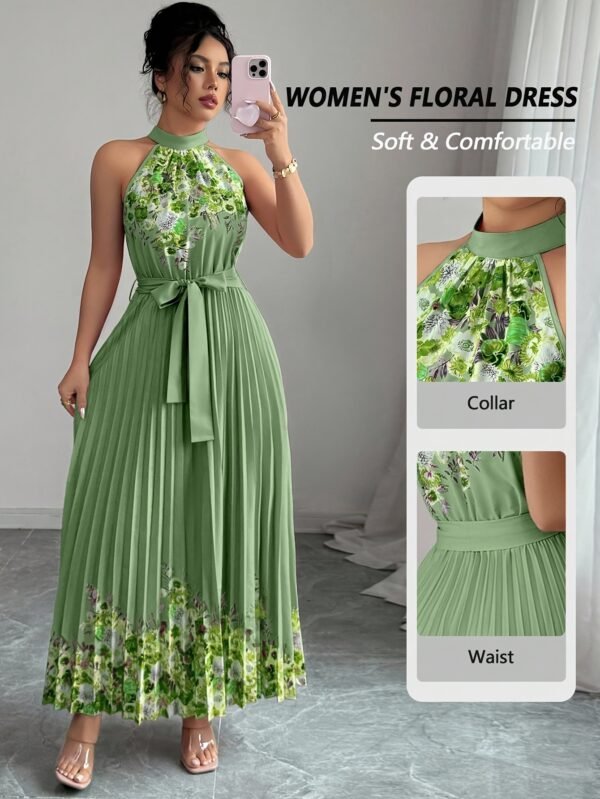 Fashionable New Women'S Summer Halter Floral Print Pleated Dress