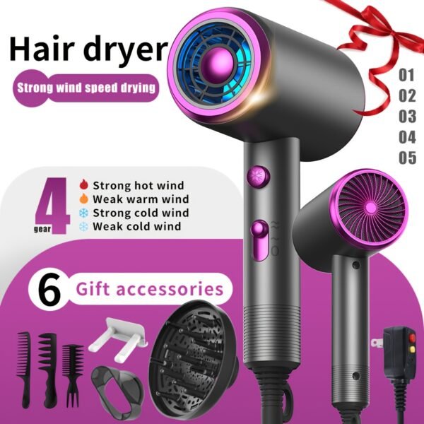 product-fancy-e8e91380-27de-4fef-aa48-fb64d0c5c802 Professional Ionic Hair Dryer, Powerful 1600W Quick Dry Low Noise Hair Dryer with 2 Concentrator Nozzles 1 Diffuser Attachment 3 Combs One Multi-Purpose Hanger for Home Salon Travel (Gray, White, Red, Green, Purple, Pink)
