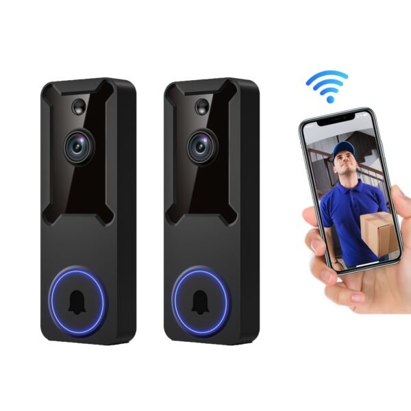 product-fancy-ea1bdba1-5ddd-4532-9daa-f029b98a4bf1 2pcs/1pc Smart Wireless Doorbell Camera System with Puvue App Compatible Indoor/Outdoor