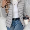 Women's Spring Slim-Fit Lightweight Warm Solid Color Jacket - Elegant, Stylish, and Versatile Beautiful Jacket - Stand Collar Zipper Long Sleeve - Casual Padded Polyester Fiber Cropped Coat - Seasonal Transition Jacket - High-Quality Classic Popular