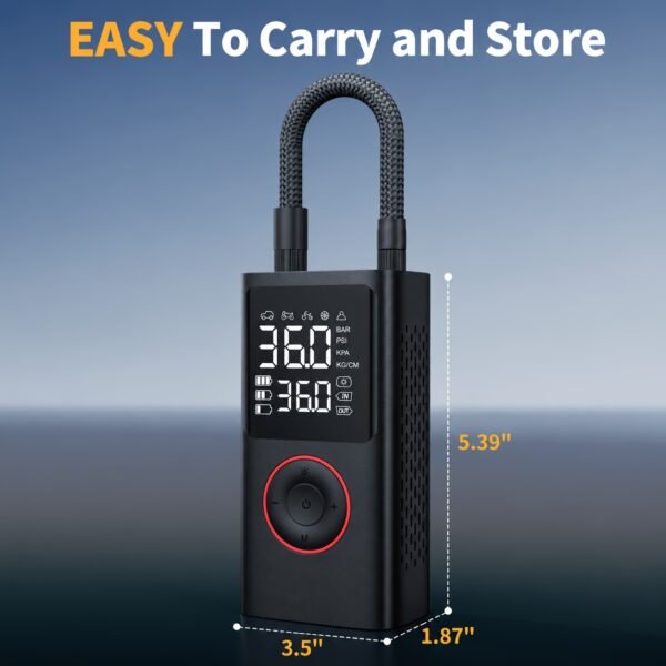 Portable Wireless Tire Inflator, 150PSI High-Pressure Air Compressor, 3x Faster Inflation, Digital Tire Pressure Display, 2000mAh X 2 High-Capacity Batteries, Auto-Stop When Full, Built-in LED Light, Multi-Function Inflation Nozzle