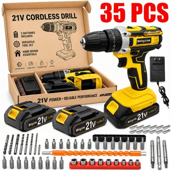 [21V Cordless Drill Set] 1/18/30/32/35/136/148pcs Electric Drill Tool Box Set | Rechargeable Cordless Drill Set with 2 Batteries, Cordless Drill Driver with Hand Tools, Screwdriver, Bit Set, And Tool Box for Home Repair, Gift for Men