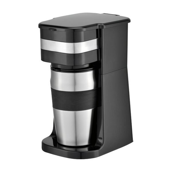 Single Cup Drip Coffee Maker Comes with a Portable 14.2Oz Stainless Steel Cup, Featuring a Removable Filter Basket, Sleek Black End, Automatic Warming, And 750W Power