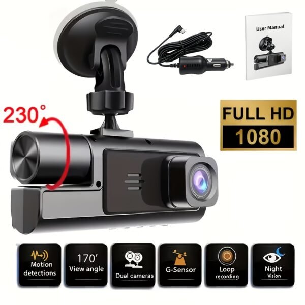 Two/Triple Camera Dash Cam - Infrared Night Vision, 1080P Front And 720P Rear, 170° Wide Angle & Built-In Audio - Optional 32GB Card, Loop Recording, G-Sensor - Perfect Vehicle Safety Camera 24 Hours Parking Mode for New Cars Or Holiday Gifts