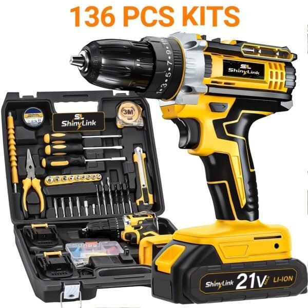 [21V Cordless Drill Set] 1/18/30/32/35/136/148pcs Electric Drill Tool Box Set | Rechargeable Cordless Drill Set with 2 Batteries, Cordless Drill Driver with Hand Tools, Screwdriver, Bit Set, And Tool Box for Home Repair, Gift for Men