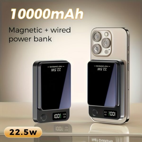 Magnetic Wireless Charging Power Bank, 5000/10000mAh Battery 15W Fast Wireless Charging 22.5W PD Fast Charging Power Bank, 2 Outputs And Dual Input External Battery Pack for Ios 16/15/14/13/12/11 And Other Android Universal