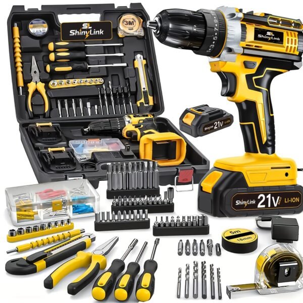 [21V Cordless Drill Set] 1/18/30/32/35/136/148pcs Electric Drill Tool Box Set | Rechargeable Cordless Drill Set with 2 Batteries, Cordless Drill Driver with Hand Tools, Screwdriver, Bit Set, And Tool Box for Home Repair, Gift for Men