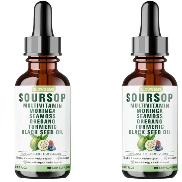10-in-1 Soursop Graviola Liquid Drops 60ml (2fl.oz) - 1800mg Extra Strength Formula with Sea Moss, Moringa, Ashwagandha & Black Seed Oil - High Absorption Natural Herbal Extract